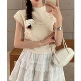 ベージュ | リボン付きリブニット プチハイネック夏服 | SUNSHINE CLOSET