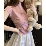 ピンク | リボン付きリブニット プチハイネック夏服 | SUNSHINE CLOSET