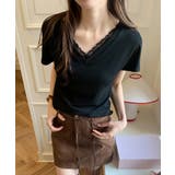 ブラック | VネックTシャツ春夏 半袖トップス韓国風 | Miniministore