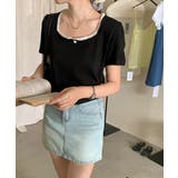 ブラック | スクエアネック サマーニット トップス | ANGELCLOSET