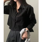 ブラック | フロントボタン カラーショート丈シャツ | Miniministore