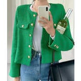 グリーン | ツイード風 ジャケット レディース韓国風 | Miniministore