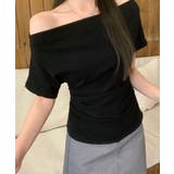 ブラック | オフショルダーカットソー サイドギャザー | Miniministore