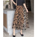 ブラウン | チュールスカート花柄フロッキープリント | Miniministore