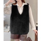 ブラック | Vネック起毛フェザーニットベストふわふわ | Miniministore