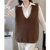 ブラウン | Vネック起毛フェザーニットベストふわふわ | Miniministore