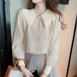 ベージュ | ダブル襟 シフォンブラウスレディース長袖 | ANGELCLOSET