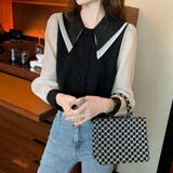 ブラック | ダブル襟 シフォンブラウスレディース長袖 | ANGELCLOSET