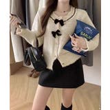 ベージュ | 襟レースニットカーディガンリボントップス | Miniministore