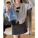 グレー | 襟レースニットカーディガンリボントップス | Miniministore