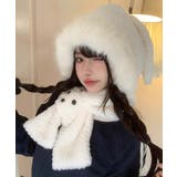 アイボリー | マフラー帽子うさぎ耳 ファー帽子ボア帽子 | Miniministore