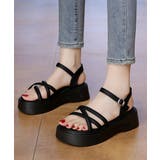 ブラック | アンクルストラップサンダル厚底レディース | ANGELCLOSET