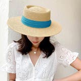 ベージュ*ブルー | カンカン帽子紫外線対策ストローハット大人 | SUNSHINE CLOSET