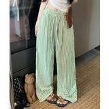 グリーン | ストライプセミワイドパンツ ハイウエスト | Miniministore