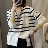 アイボリー | ボーダー柄カーディガン レディースニット | Miniministore
