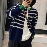 ネイビー | ボーダー柄カーディガン レディースニット | Miniministore