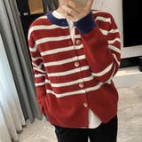 レッド | ボーダー柄カーディガン レディースニット | Miniministore
