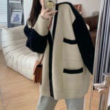 ベージュ*ブラック | ニットカーディガン秋冬ノーカラーアウター | Miniministore