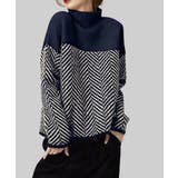 ネイビー | 配色ニットトップス プチハイネック 秋冬 | SUNSHINE CLOSET