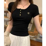 ブラック | ヘンリーネック 半袖Tシャツワンポイント | Miniministore