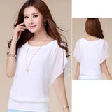 ホワイト | シフォンブラウス 半袖 レディース 夏服 オフィスカジュアル | Miniministore