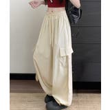 アイボリー | レディース ハイウエストナイロンワイドパンツ 韓国風ワークパンツ | SUNSHINE CLOSET
