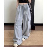 ブルーグレー | レディース ハイウエストナイロンワイドパンツ 韓国風ワークパンツ | SUNSHINE CLOSET