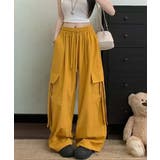イエロー | レディース ハイウエストナイロンワイドパンツ 韓国風ワークパンツ | SUNSHINE CLOSET