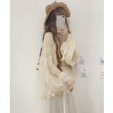 ベージュ | 透かし編み レースカーディガン リボン袖 | Miniministore