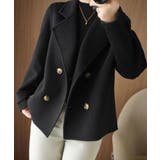 ブラック | ウールタッチダブルブレストショートコート | Miniministore