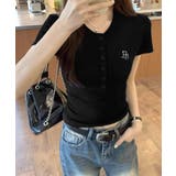 ブラック | ヘンリーネックTシャツワンポイントロゴt | Miniministore