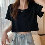 ブラック | ショート丈Tシャツ レディース 半袖韓国 | ANGELCLOSET