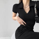 ブラック | ポロシャツ レディースクロップドTシャツ | ANGELCLOSET