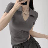 ダークグレー | ポロシャツ レディースクロップドTシャツ | ANGELCLOSET