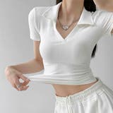 ホワイト | ポロシャツ レディースクロップドTシャツ | ANGELCLOSET