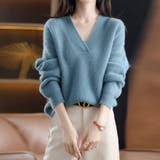 ブルー | ｖネック ニットセーター レディース秋冬 | Miniministore