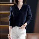 ネイビー | ｖネック ニットセーター レディース秋冬 | Miniministore