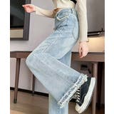 サックスブルー | フリンジ デニムパンツ ハイウエスト美脚 | SUNSHINE CLOSET