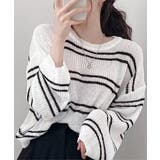 ホワイト | 透かし編み ニットトップス ボーダー夏服 | Miniministore