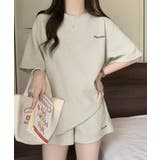 グレイッシュベージュ | レディース ワッフル部屋着2点セット 体型カバー夏服着やせ | SUNSHINE CLOSET