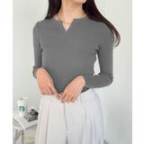 Vネック ニットトップス 長袖ニットソー | Miniministore | 詳細画像22 