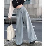 ワイドデニムパンツ 裾フリンジ ジーパン | Miniministore | 詳細画像7