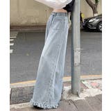 ワイドデニムパンツ 裾フリンジ ジーパン | Miniministore | 詳細画像8