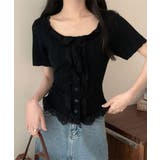 レースフリルニットトップスショート丈夏服 | Miniministore | 詳細画像6