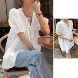 スカラップ刺しゅうレースブラウスVネック | Miniministore | 詳細画像12