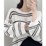 透かし編み ニットトップス ボーダー夏服 | Miniministore | 詳細画像2 