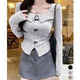 リボンニットトップス スクエアネック秋服 | Miniministore | 詳細画像1 