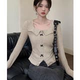 リボンニットトップス スクエアネック秋服 | Miniministore | 詳細画像10 