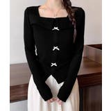 リボンニットトップス スクエアネック秋服 | Miniministore | 詳細画像7 