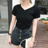 ブラック | サマーニット Vネック カットソートップス | Miniministore